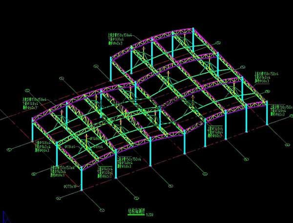 邵陽市新邵縣法治廣場門球場膜結構罩棚/頂棚結構軸測圖