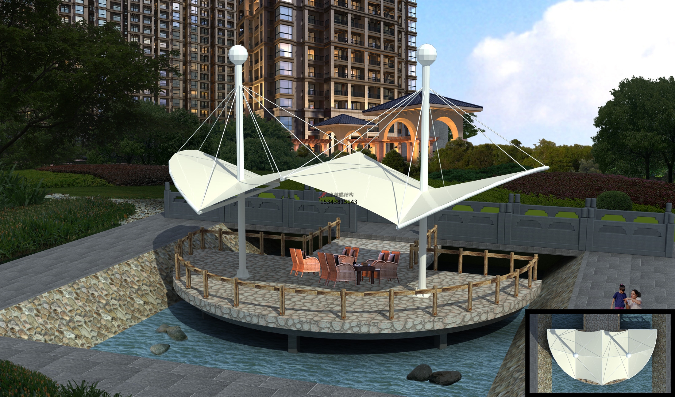 膜結構雨棚遮陽棚效果圖